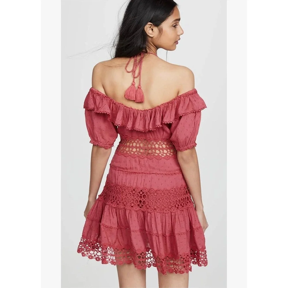 Free People Cruel Intentions Mini Dress Raspberry Peasant Ruffle Boho Womens 4 - Picture 2 of 8